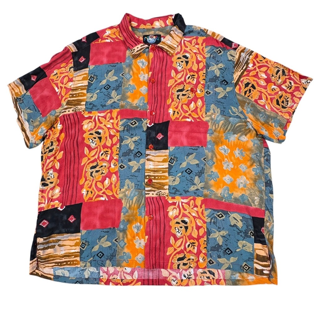Jams World Mens Edition Alexandria Hawaiian Shirt XXL Multicolor Patchwork Rayon